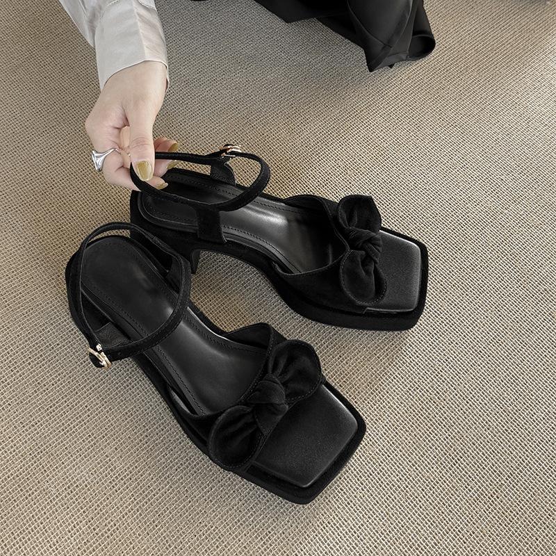 Fairy style sandals with skirts to wear 2025 summer new versatile bow women's shoes high-heeled sandals women