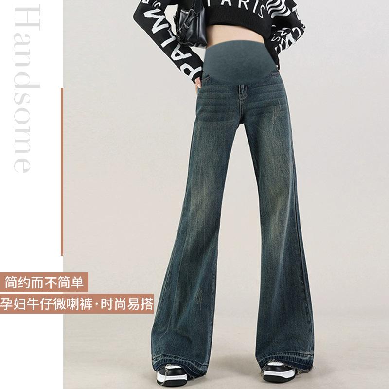 

5 #maternity loose flared pants wear retro-colored jeans belly support loose casual big flared trousers M