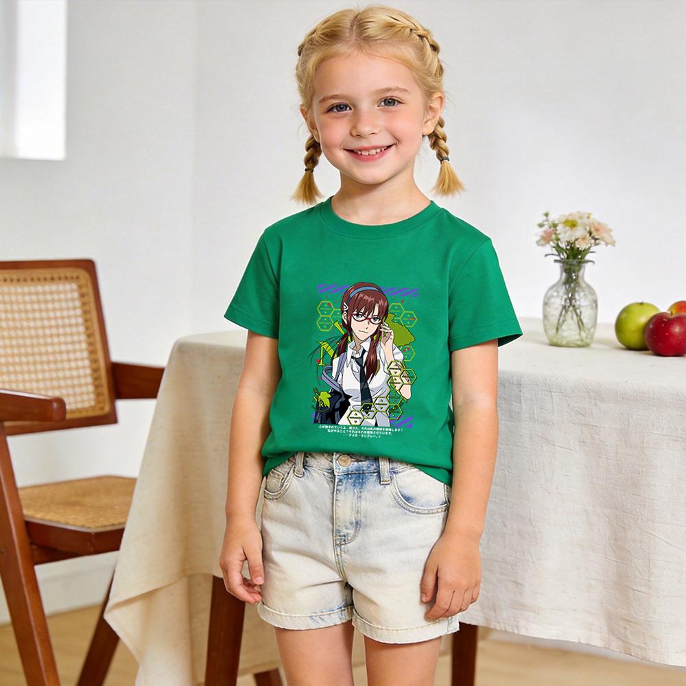 Evangelion Mary Makinami Anime Print Cotton T Shirt for Boys Girls Short Sleeve Summer Top Casual Soft Daily Wear