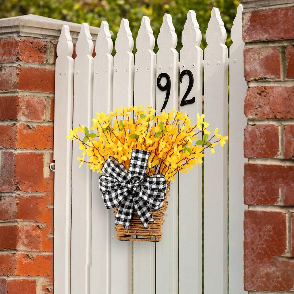 Spring Flower Wreath Basket, Forsythia Door Basket, Yellow Flower Wreath, Front Door, Summer Spring Home Decoration