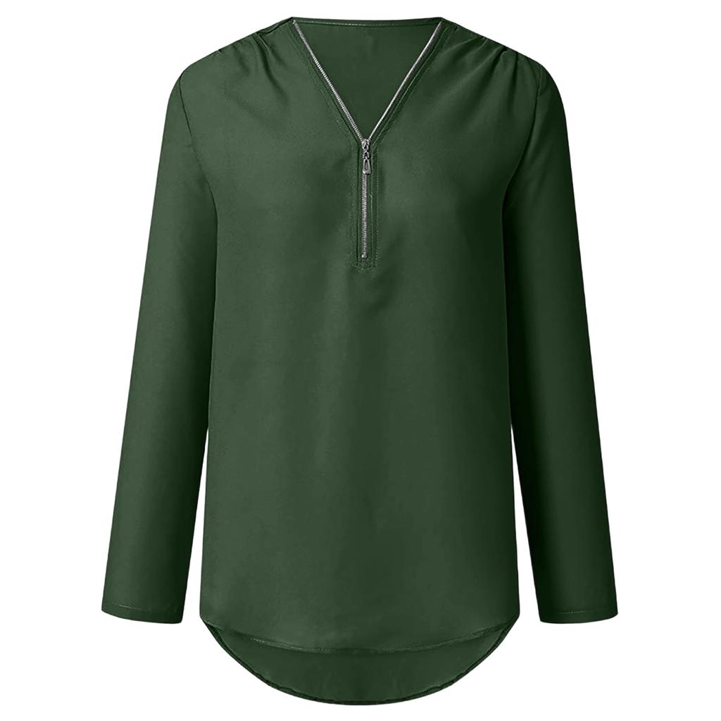 Womens Spring Tops V Neck Zipper Blouse Summer Shirts for Women Casual Tunic Womens Summer Shirts Dressy Tops for Women