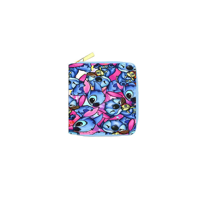 Stitch PU Short Zip Wallet Cute Card Holder Coin Purse for Women Students 6pcs