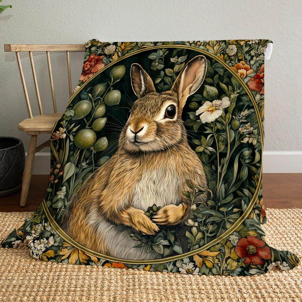 1pc Medieval William Morris Rabbit Design blanket, al season lightweigh Poster blanket home office outdoor nap multifunc Poster blanketional blanket