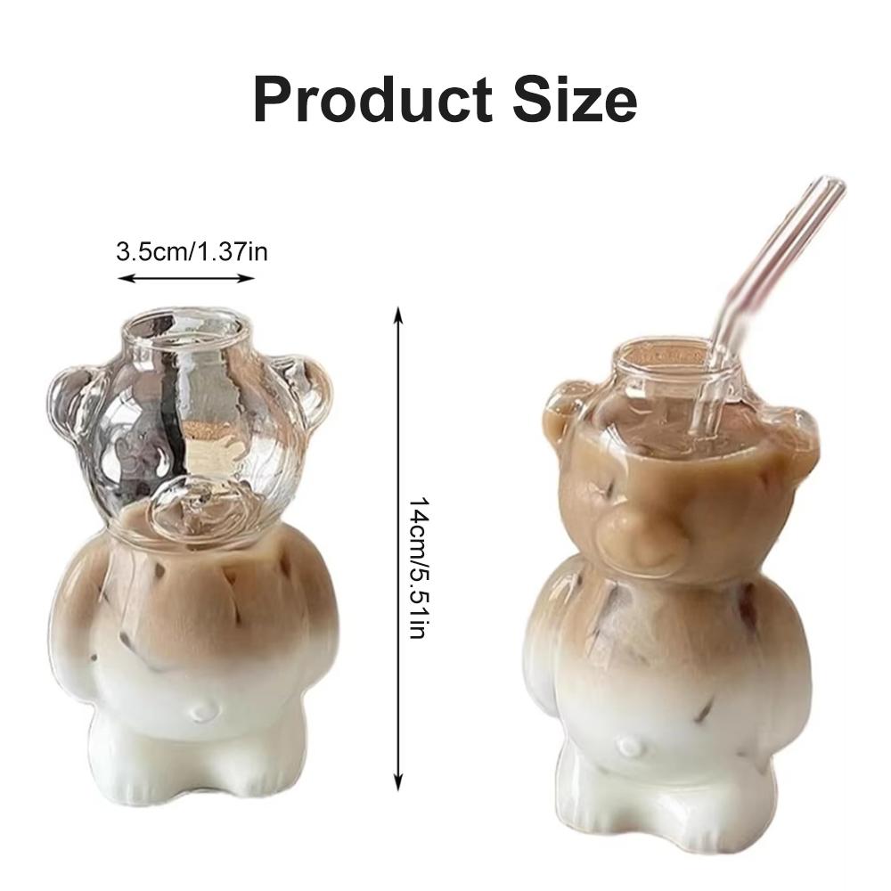 320ML Creative Cute Bear Coffee Mug with Straw Transparent Cup Beer Milk Coffee Water Cups Wholesale Glass Drinkware Mug Set