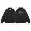 Mens Black Retro Print Collared Jacket Casual Streetwear Outerwear