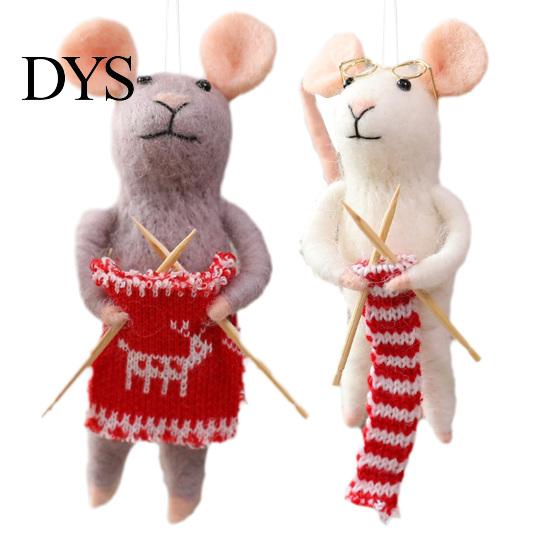Soft Wool Felt Animal Figurines Christmas Mouse Ornament, Handmade Felted Hanging Decoration, Charming Window Displays Cute Knitting Doll for