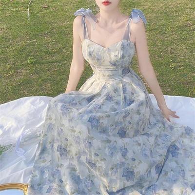 Letné elegantné ramienko kvetinové midi šaty dámske vintage sladká potlač princezná boho šaty elegantné večierok dovolenkové rozprávkové šaty