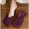 Fashion Women Suede Flats Mules Shoes Square Toe Slingback Slippers Casual Sandals 2026 Trend Summer Dress Flip Flops Cozy Mujer Slides