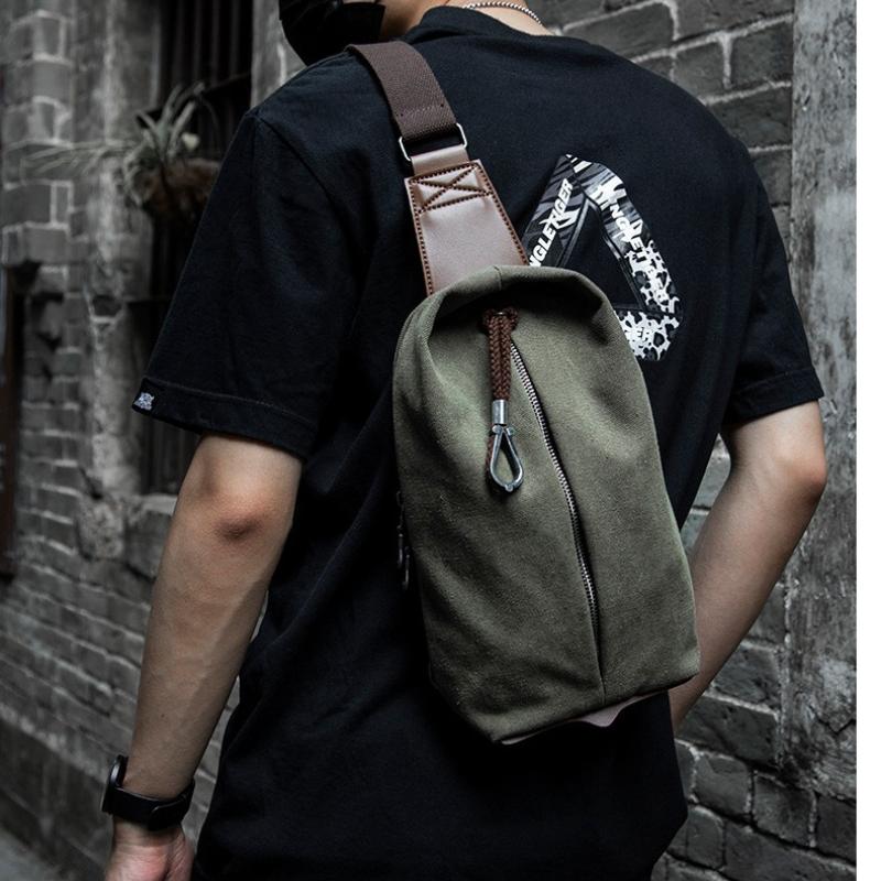 Men Canvas Chest Bag Large Capacity Crossbody Bags Retro Shoulder Bag Casual Student Messenger Bag
