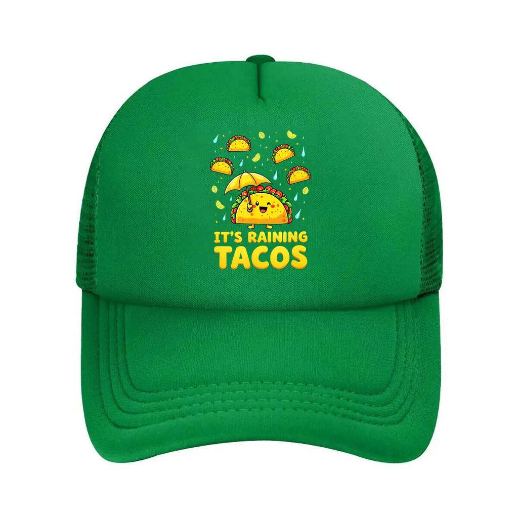 Funny Raining Tacos Graphic Mesh Baseball Cap Dad Hat Hip Hop Snapback Cap