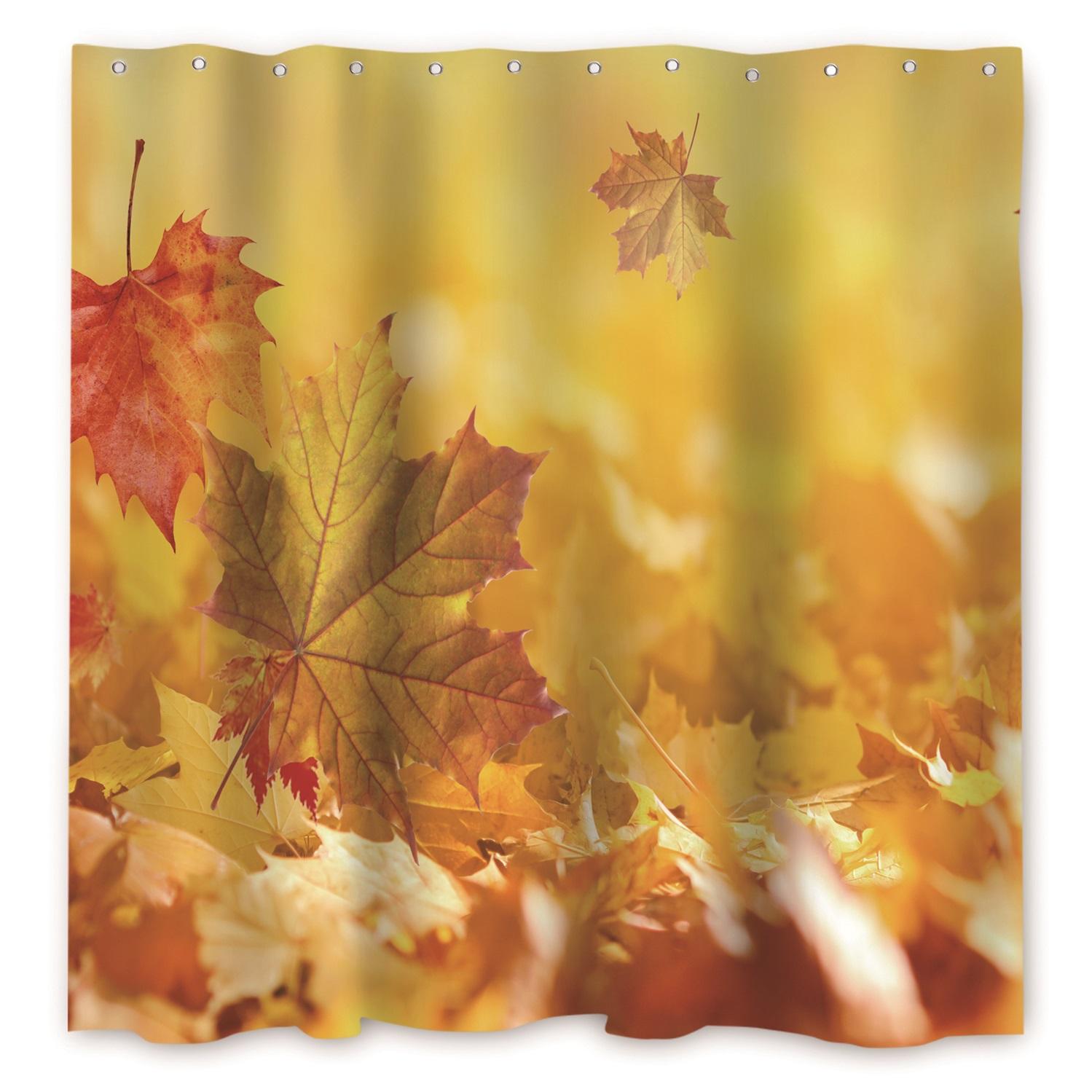 

Nature Scenery River Maple Leaves Shower Curtain Home Bathroom Decoration Bathtub Privacy Partition Waterproof Polyester Cloth W60H190(CM)-1 Pcs