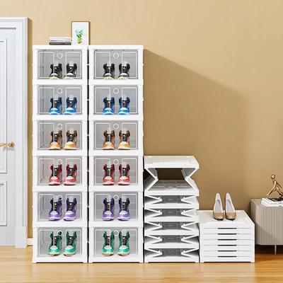 Integrated Foldable Shoes Storage Box Transparent Sneaker Shoe Box Stackable Dustproof Cabinet Shoe Organizers Rack Shelf