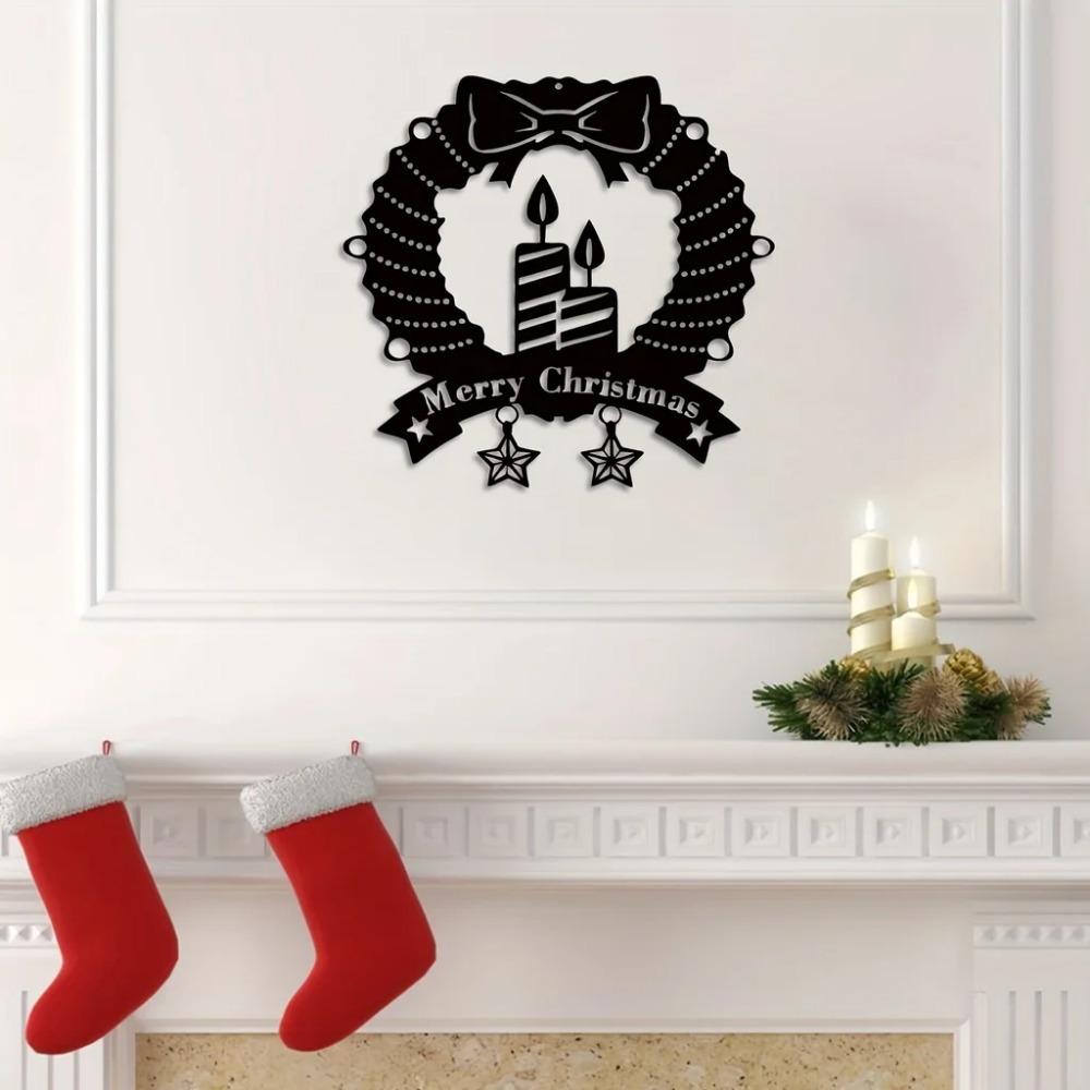 Christmas Iron Wall Art Candle Wreath Sign Metal Sculpture Halloween Home Decor 29x30
