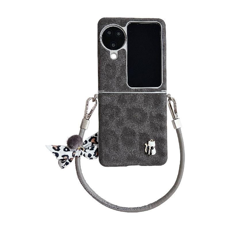 

Leopard Print OPPO Find N3 Flip Case with Bow Knot Wrist Strap OPPO Find N3 Flip сірий колір