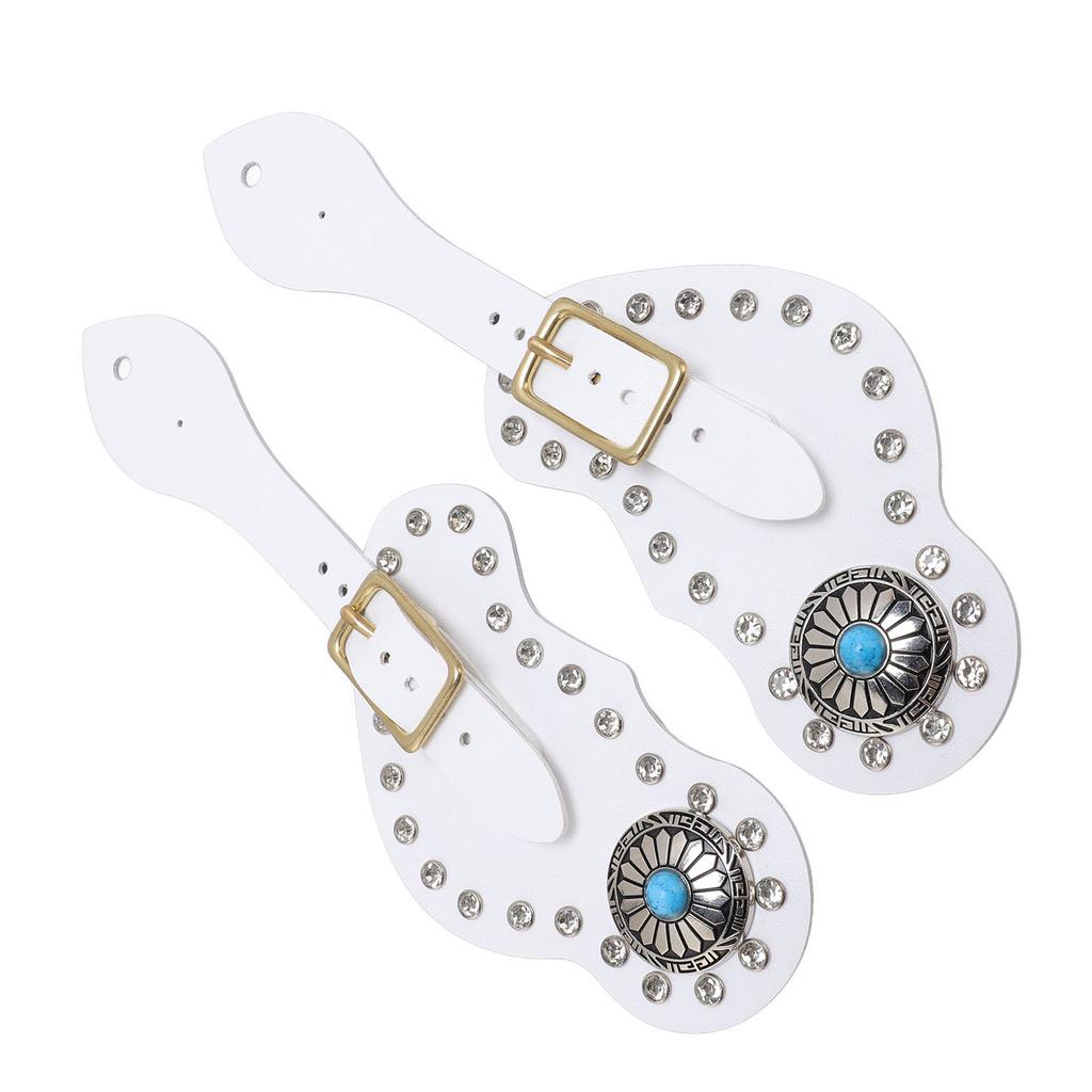 2Pcs Spur Strap Set Artificial Leather Rhinestone Decorations Adjustable Spur Holder for Cowboys
