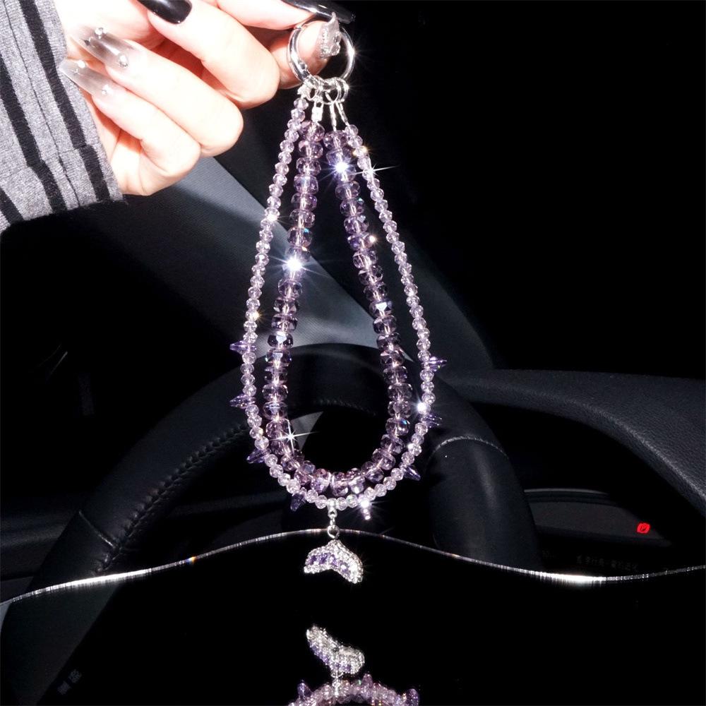 Elegant Crystal Mermaid Tail Pendant Double Chain Keychain & Phone Lanyard