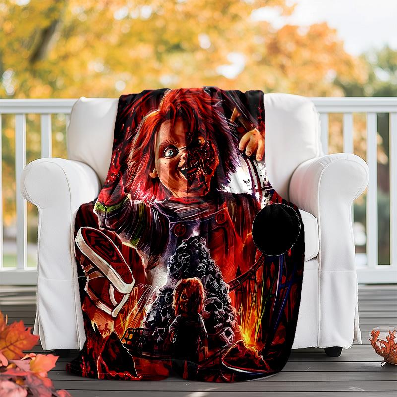 1pc Chucky1 Theme Blanket - Digital Print, Polyester, Cozy for All Seasons, Perfect for Outdoor, Camping, and Travel