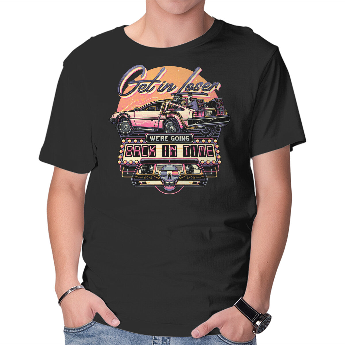 Unisex Crew Neck T-Shirt Get In We re Going Back In Time Graphic Short Sleeve Casual Tee S