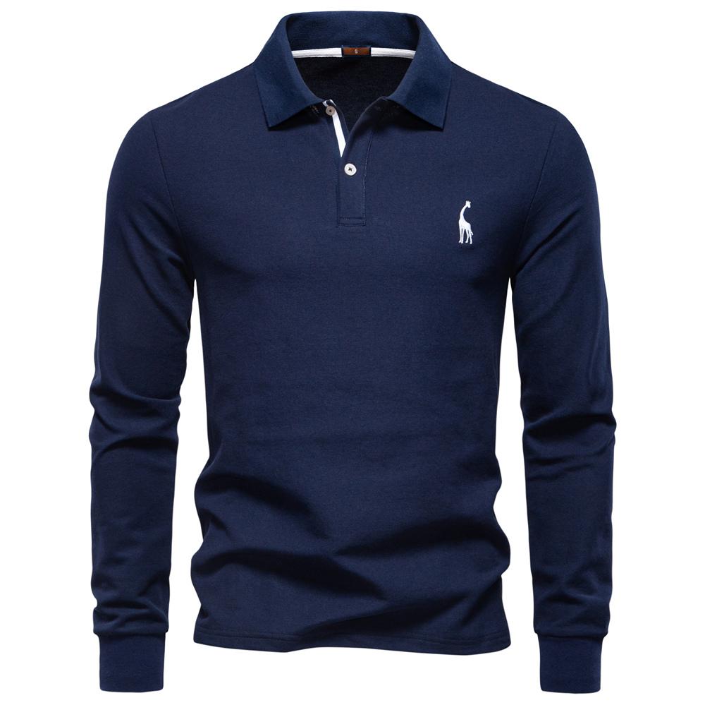 AIOPESON 2025 Koszulka Polo Business Casual Męska Jednolity Kolor Długi Rękaw Mieszanka Bogata w Bawełnę Oddychające Polo Męskie