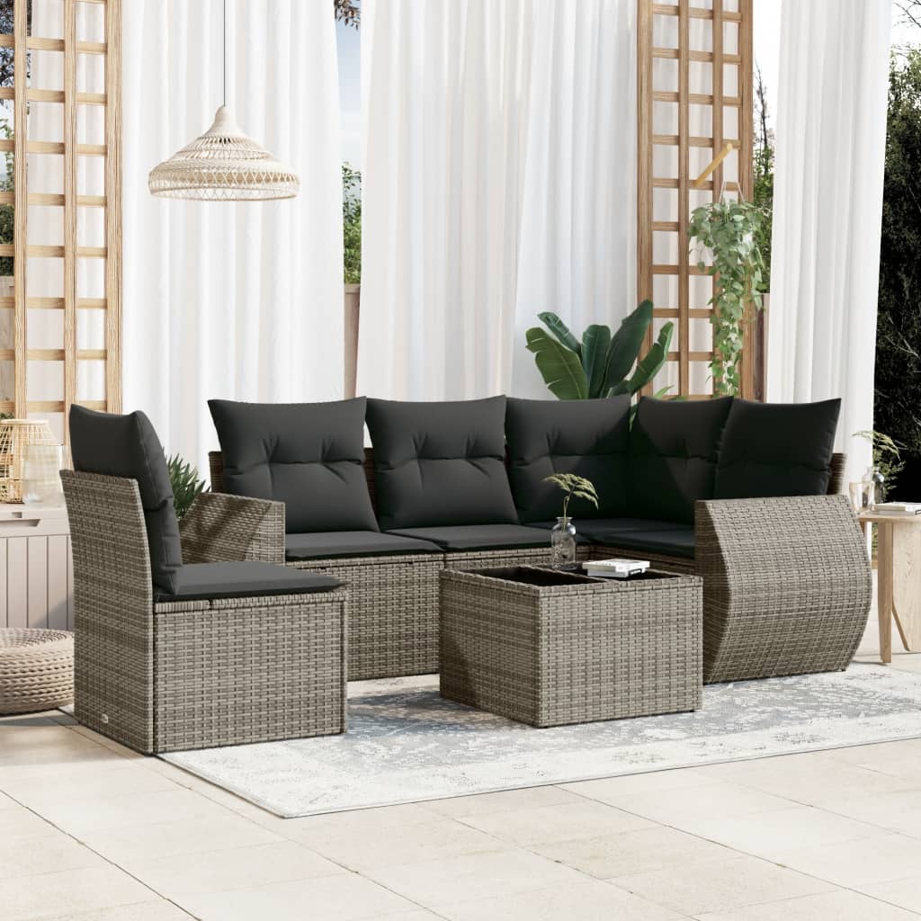 Vidaxl 6-Cz. Garden Furniture Set With Cushions, Grey, Poly Rattan