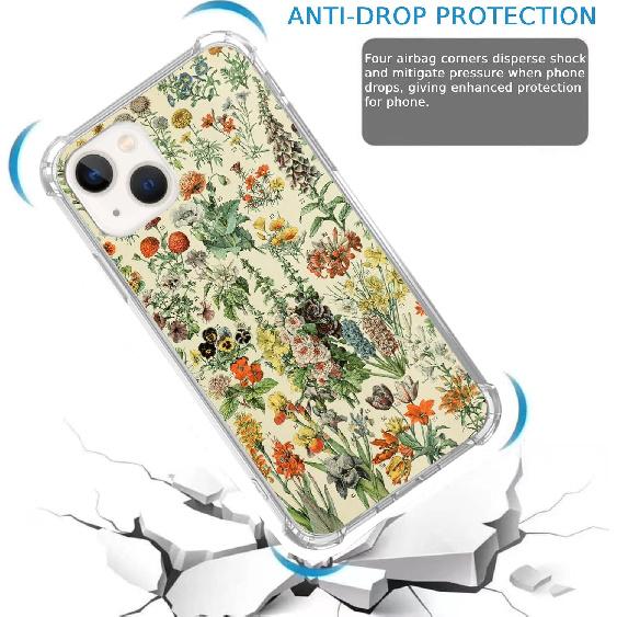 French retro flower phone case compatible iPhone 13,Old World Iris Phone Case Suitable for iPhone 13,Cool and Cute TPU Shockproof Phone Case