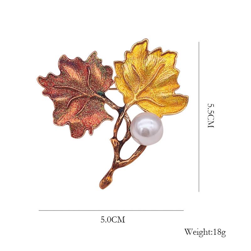 Pearl Drop Oil Maple Leaf Brooch High-End Niche Pin Fashion High-End Metal Silk Scarf Buckle Women'S Accessories