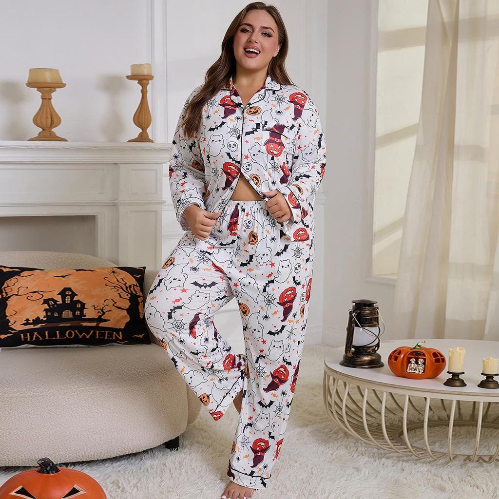 Plus Size Women's Halloween Pajama Set - Cardigan & Long Pants