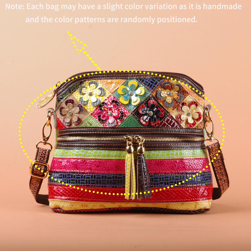 Leather Snake Color Handmade Casual Daily Personalized Tassel Flower Shoulder Crossbody Women'S Bag
