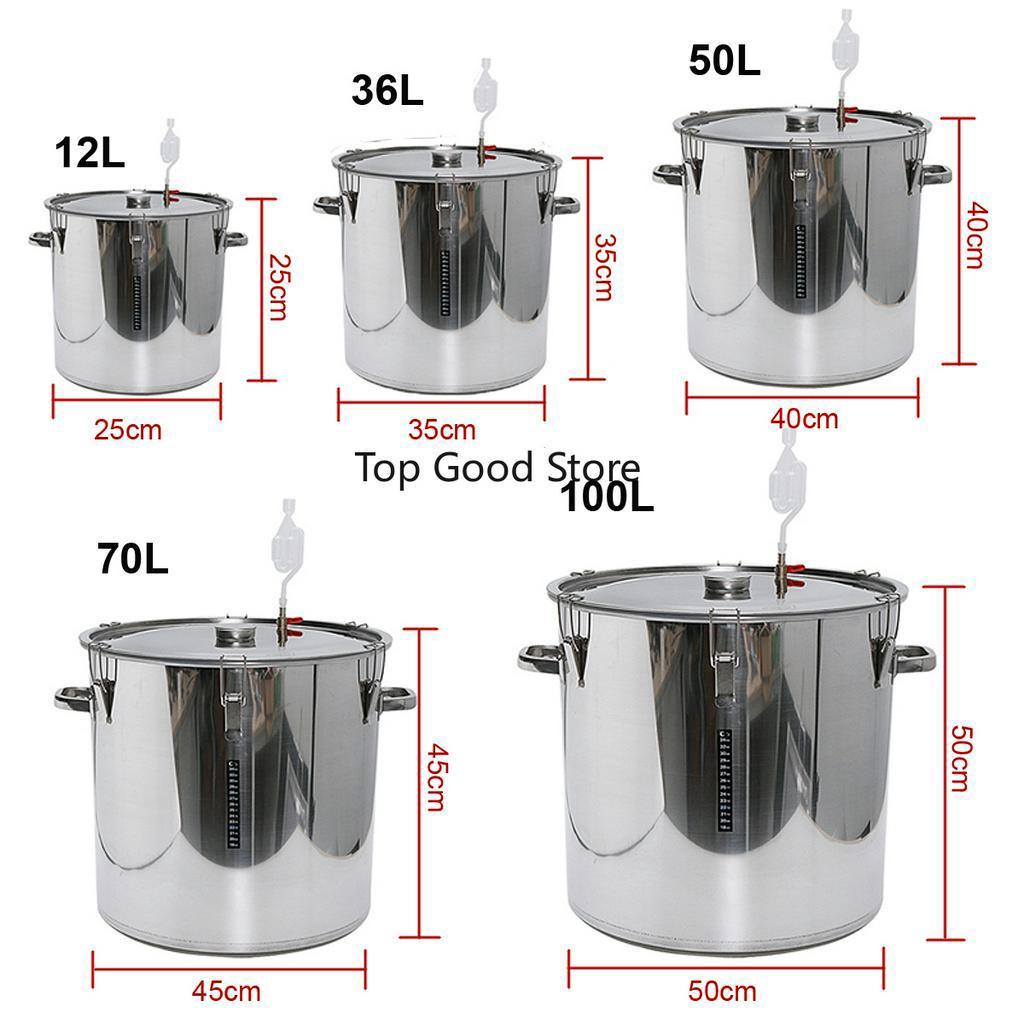 Edelstahl Gärfass Hausgebraut Bier Wein Gärung mit Thermometer Topfdeckel Entlüftungsventil