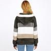 Women's Fashionable Plush Patchwork Zipper Pocket Hooded Long Sleeved Loose Warm Jacket
