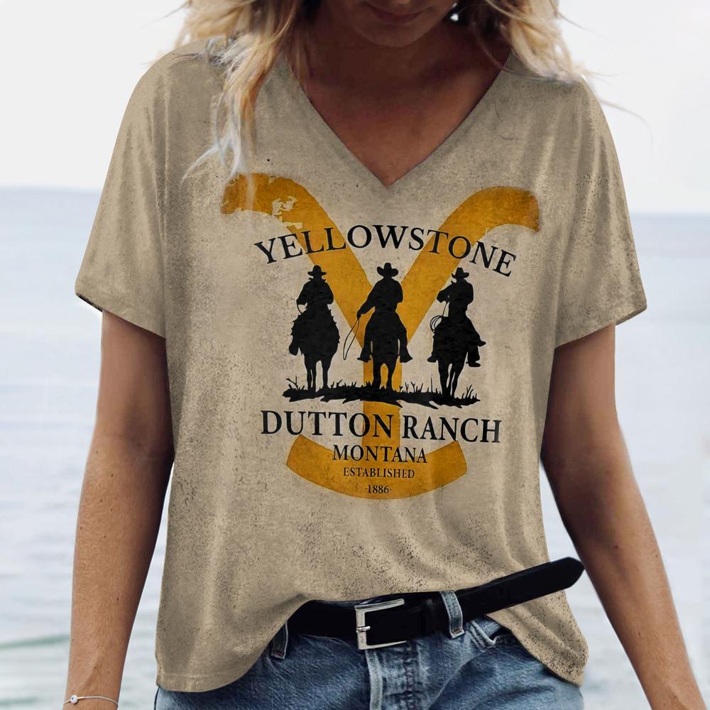 T-shirt da Donna Retro Stampa Grafica Estiva Casual Manica Corta Top Moda Scollo a V Vintage T-Shirt Abbigliamento Oversize Femminile