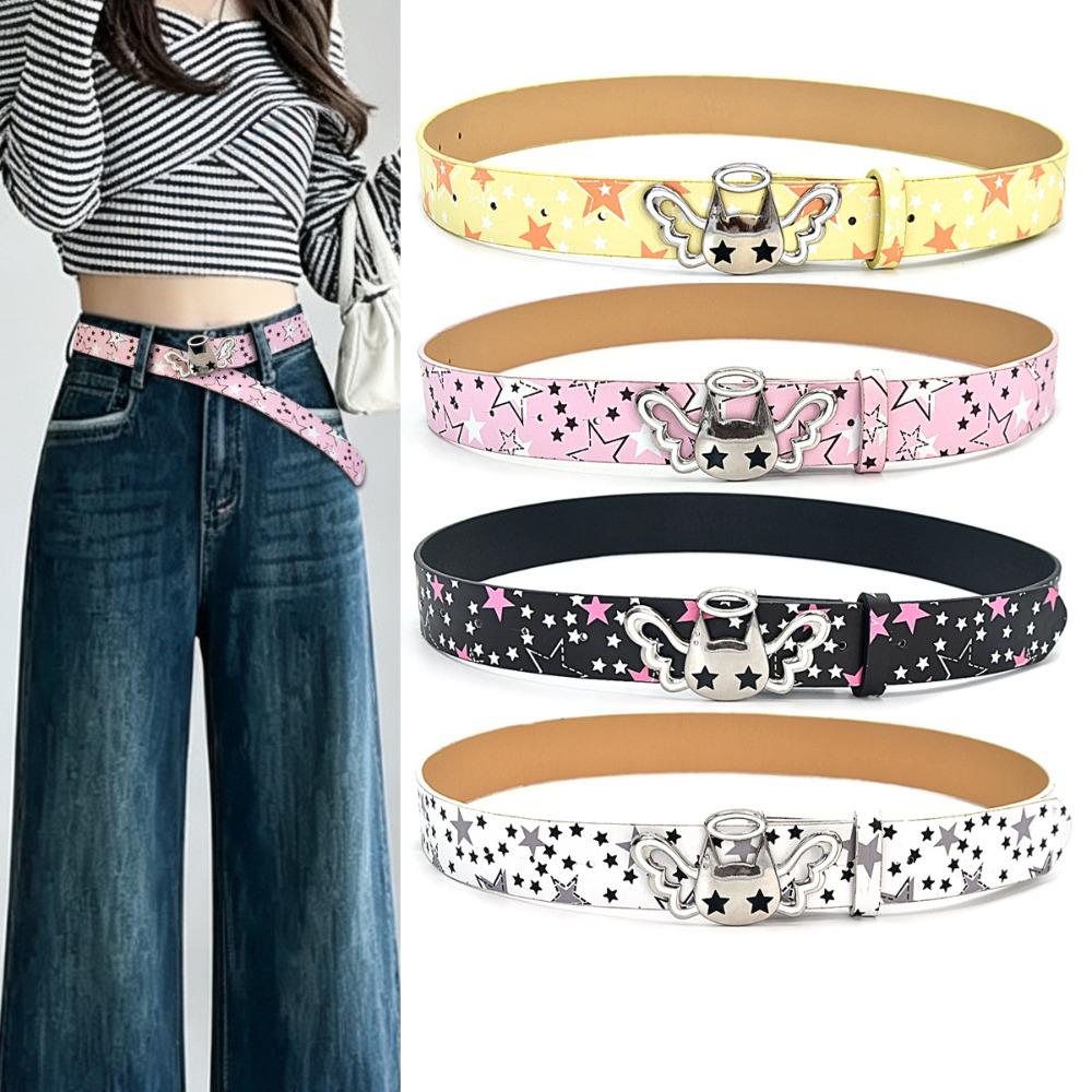 PU Leather Strap Star Print Belt Casual Y2K Waistband Decorative Jean Belt Mini Skirt Styling