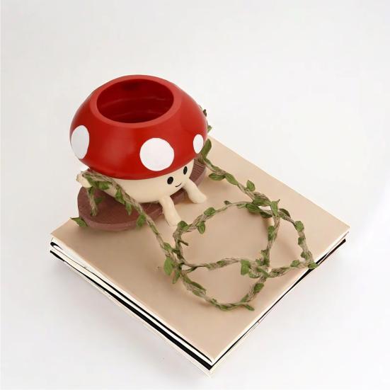 Hanging Planter Pot Indoor Outdoor Decorative Swing Flowerpot Cute Cartoon Mushroom Shaped Vase Ornament
