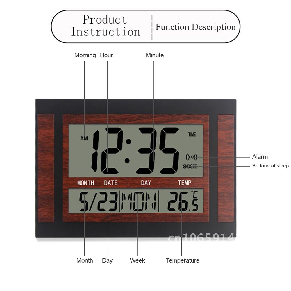 Digital Alarm Clock Battery Powered LCD High Definition Clock With Watches Screen Indoor Desk Calendar Temperature Wall