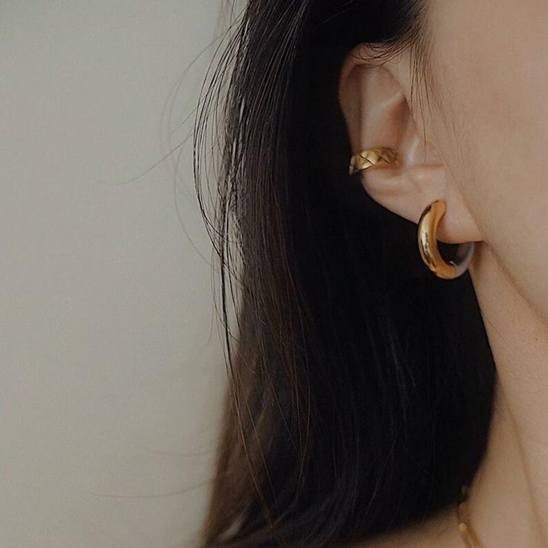 Fashion Gold Silver Double Colors Stainless Steel Gold Plated Huggies Earrings Plain Ring Ear Hoops for Women Punk Jewelry