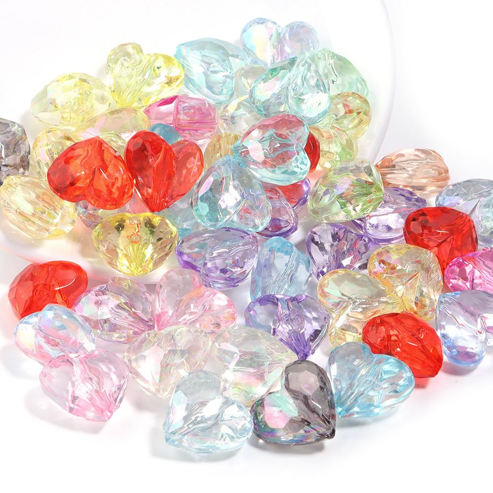 20Pcs 17x19mm Colored Acrylic Cut Heart Beads Large Hole Loose Beads For DIY Fashion Bracelets Phone Chain Making Accessories