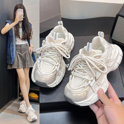 Fashion Thick-soled 2025 Spring New Mesh Breathable Heightening Soft-soled Versatile Lightweight Sports and Leisure Shoes