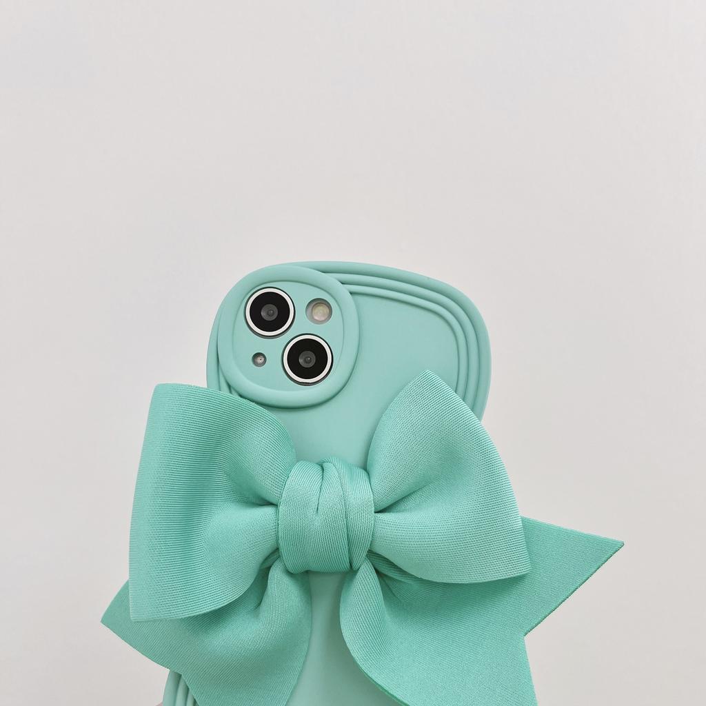 Japanese and Korean wind light green bow is suitable for Apple 17 mobile phone case iPhone16Pro Max wave soft case 14/15.