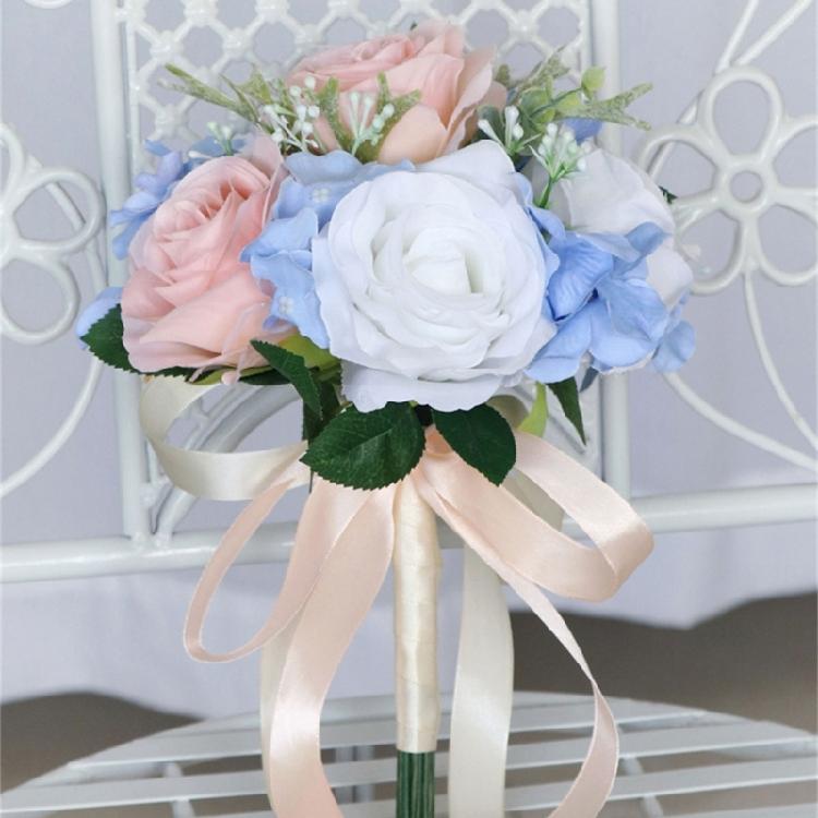 Wedding Artificial Blue Pink Flower Bouquet Supplies for Wedding Engagement Prop