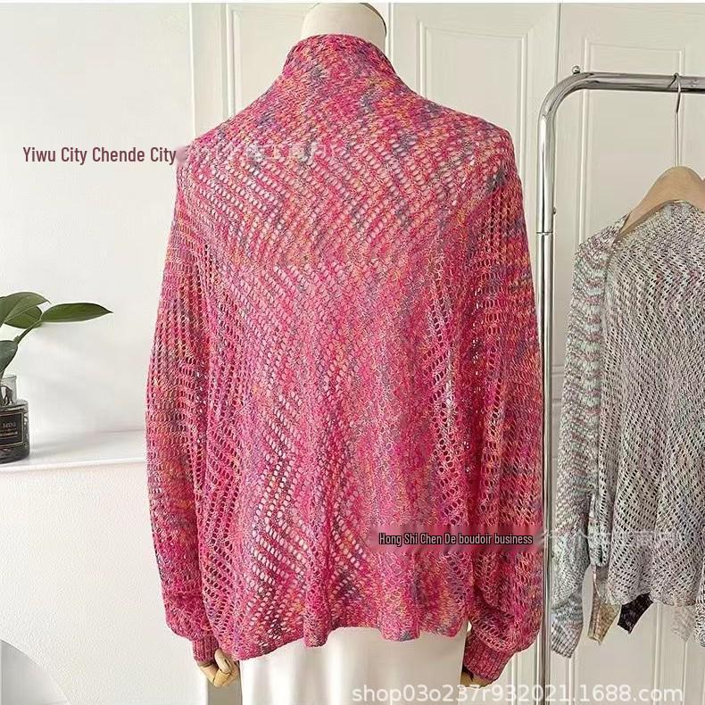 Sciarpa di Seta in Stile Etnico: Giacca a maglia all'uncinetto traspirante, fresca, con motivo a rombi e maniche