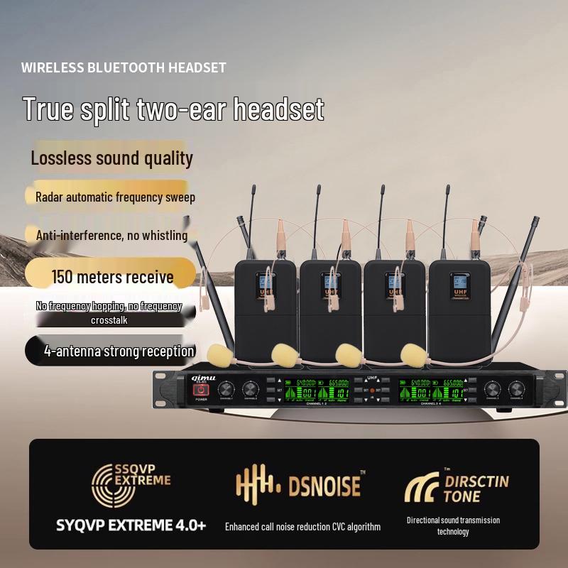 Wireless Diversity Microphone Set: Dual Ear-Mic & Quad Lavalier for Professional Stage Use, Free Shipping