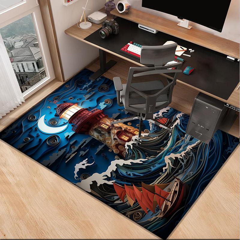 Lighthouse In Stormy Sea Office Rug Chair Mat, Entryway Carpet, Suitable for Front Door, Bedroom, Living Room, Desk, Holiday Gift
