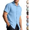 Men's Cardigan Button-down Short-sleeved Shirt Hawaiian Solid Color Lapel Casual Business Shirt