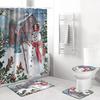 Christmas Snowman Shower Curtain Sets with Rugs for Bathroom Decor, Non-Slip Absorbent Rug, U-Shaped Bath Mat, Toilet Lid Cover, Cardinal Xmas Winter