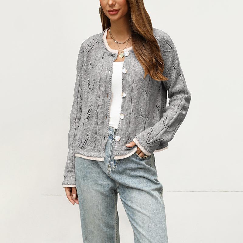 New sweater jacket, European and American women's woven autumn/winter simple short button jacket, sweater cardigan