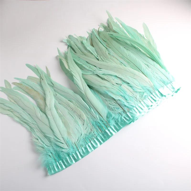 10Meters Colored Rooster Tail Feather Tassel Trim 25-30cm Dyed Cock Plumes Ribbon for Wedding Party Dress Skirt Craft Accessory