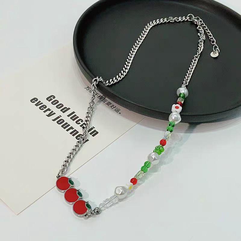Dopamine candy color necklace female niche design splicing beaded neck chain simple collarbone chain necklace decoration summer