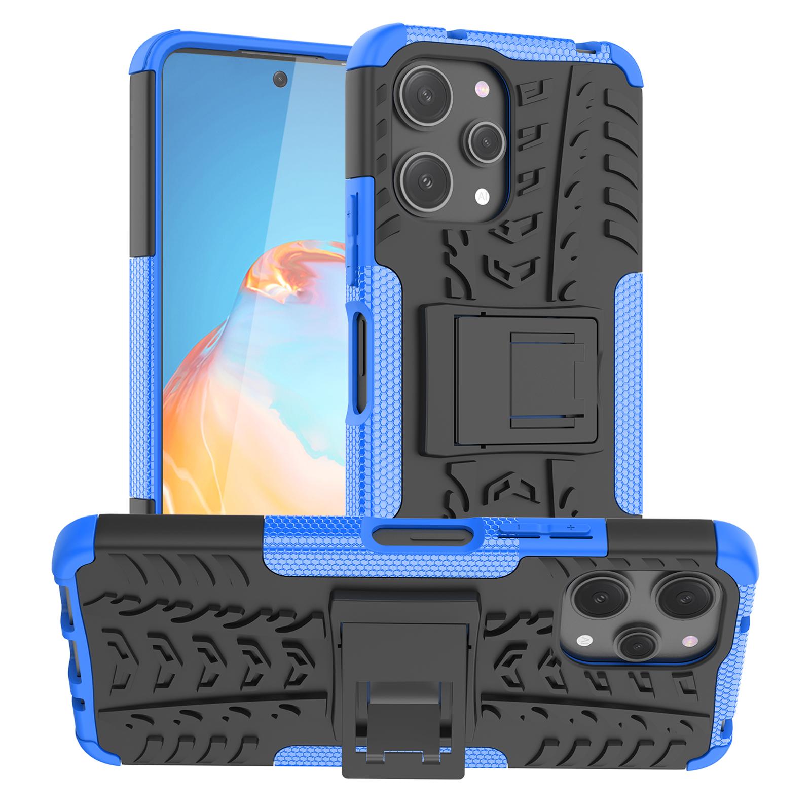 

For Xiaomi Redmi 12 4G Shockproof Tyre Pattern PC+TPU Phone Case Kickstand Phone Cover Blue