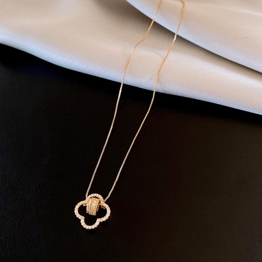 18K real gold electroplated zircon circle flower necklace simple collarbone chain temperament necklace women