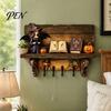 Halloween Party Atmosphere Decor Key Holder, Wooden Lady Ghost Holder with 4 Hooks, Wall Themed Art Mounted Spooky Rack Organizer for Entryway Hallway